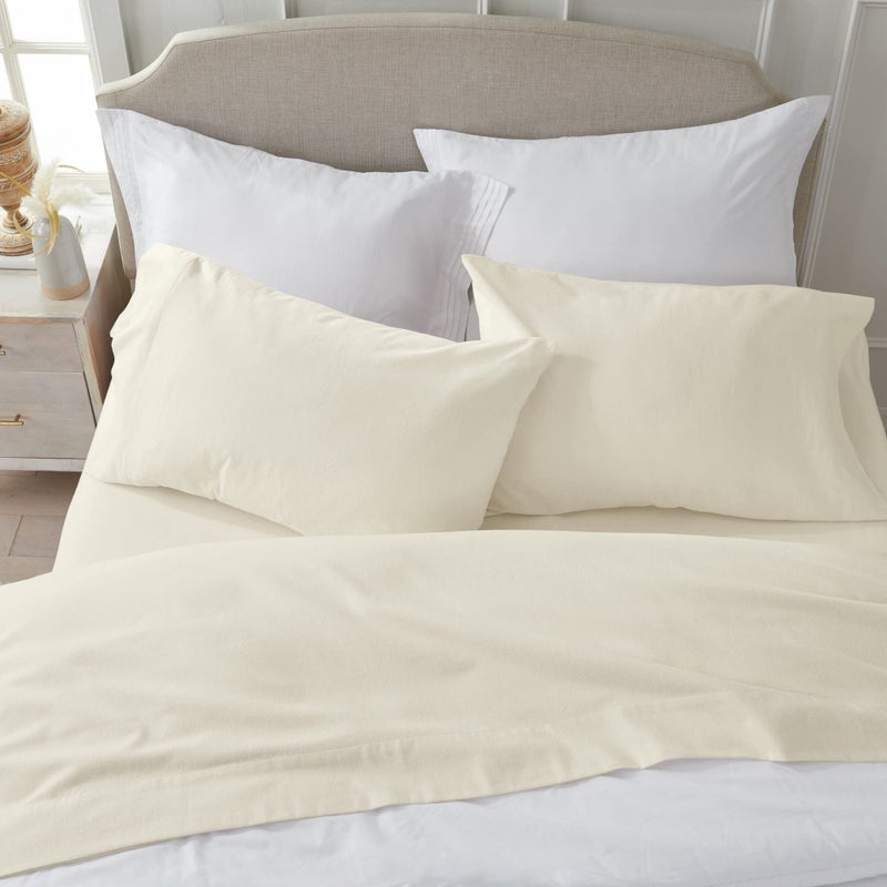 Market & Place 100% Turkish Cotton Flannel Sheet Set | 4 Piece Deep Pocket Solid Cozy Winter Bed Sheets | Double Brushed for Extra Softness & Comfort | Chalet Collection (Queen, Ivory) - Image 4